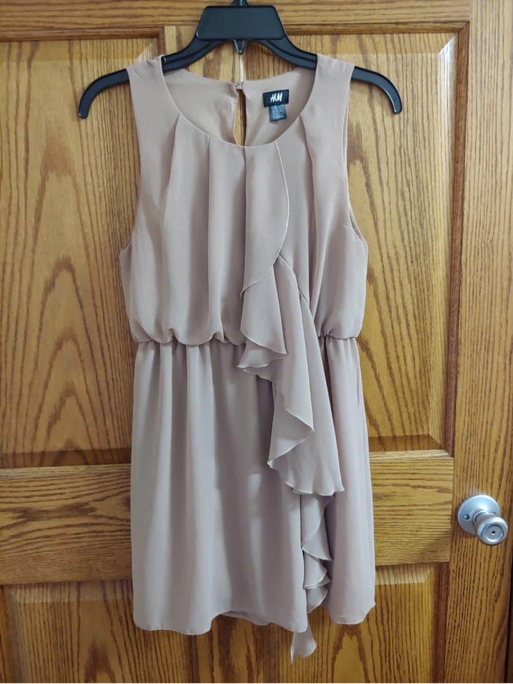 H&M Sleeveless Ruffle Front Mini Dress in Taupe